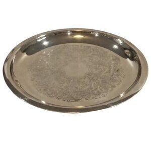 Vintage Silver Plated Engraved Pattern Round Plate 6"